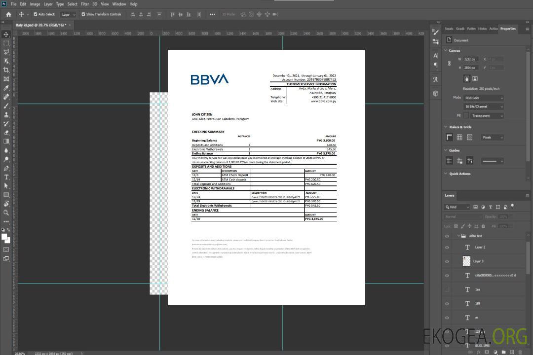 Relevé bancaire Paraguay BBVA xls template
